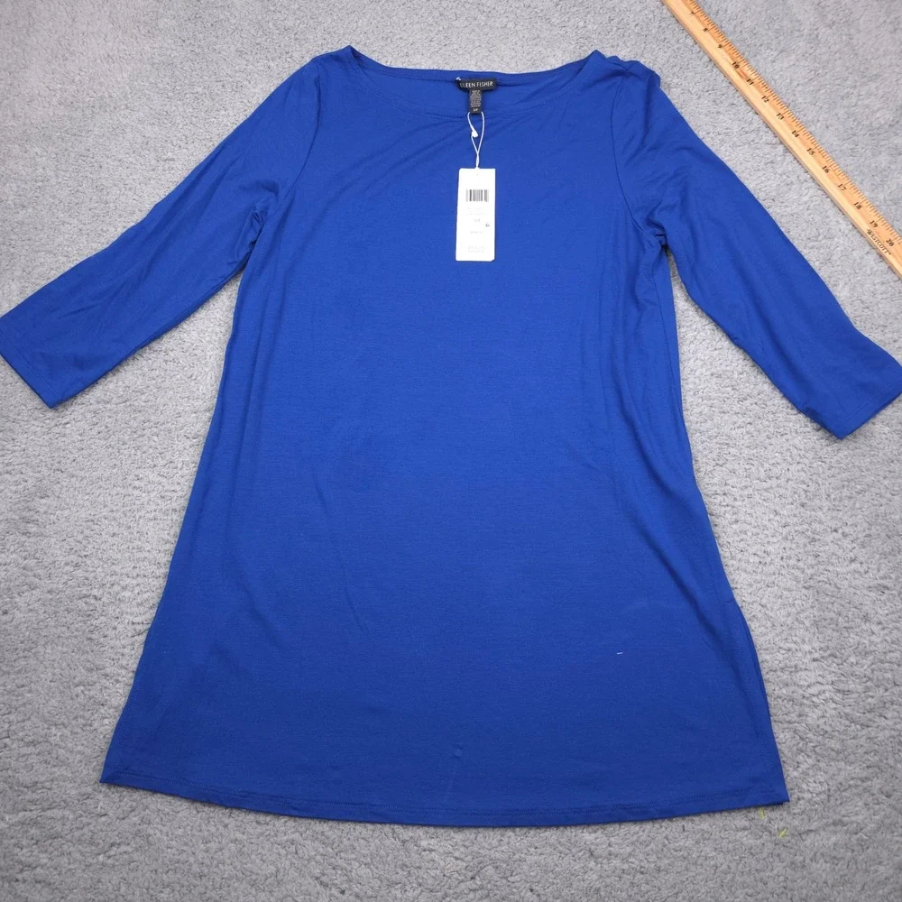 Eileen Fisher Royal Bateau NK Tunic‎ Dress Knit Long Sleeve Casual Comfy Size S